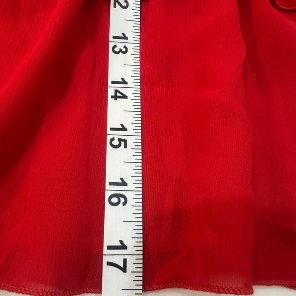 DOKOTOO MINI Red V Neck Front Long Tie Lantern Sleeve Ruffle Dress Size M - Picture 11 of 16